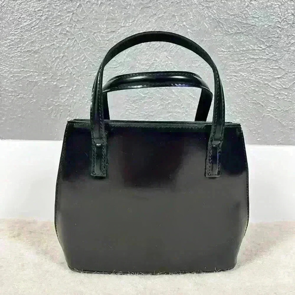 VINTAGE 90s Y2K Black Patent Leather Look Elegant Handbag Purse Women Small - Picture 2 of 13